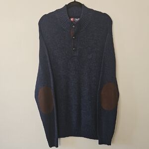 Chaps Dark Blue Sweater with Brown Elbow Patches